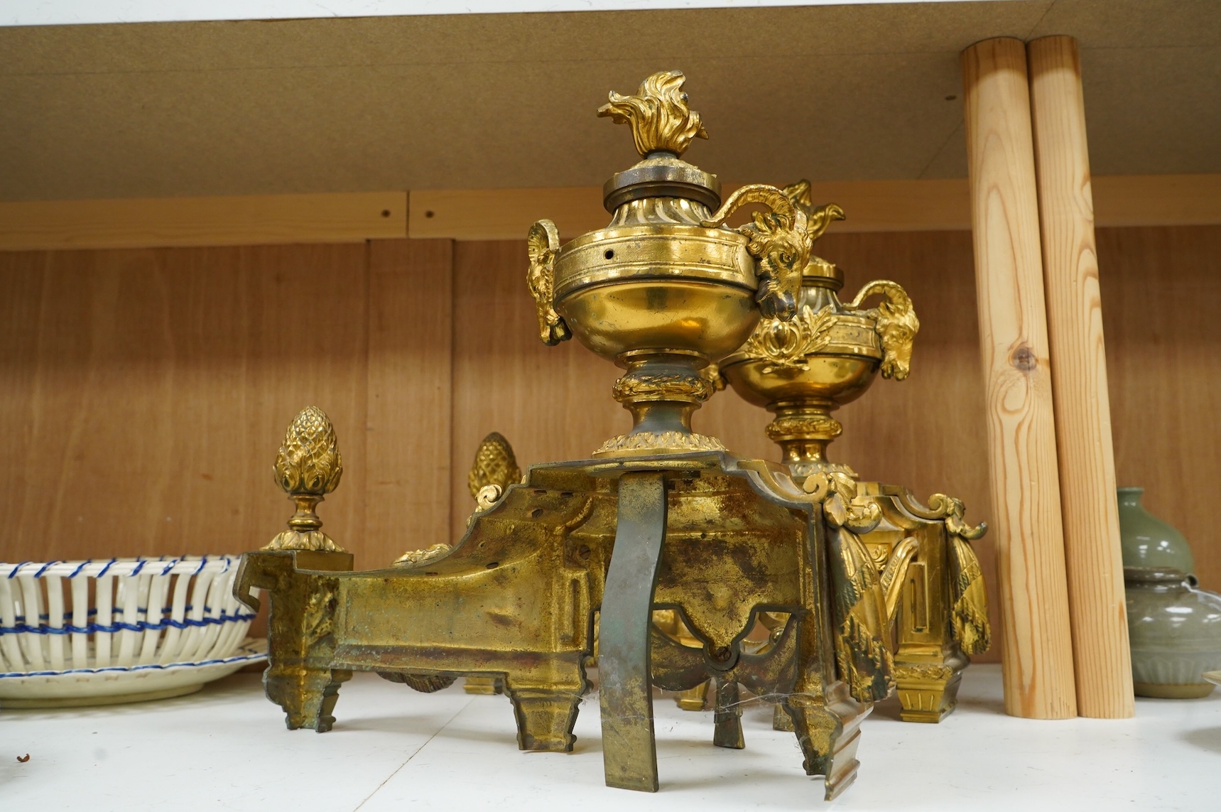A pair of 19th century French ormolu Chenet. 38cm high x 39cm wide